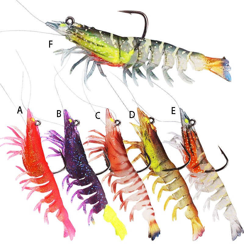 90mm 12g soft fishing shrimp prawn lure with colorful luminous body in stock