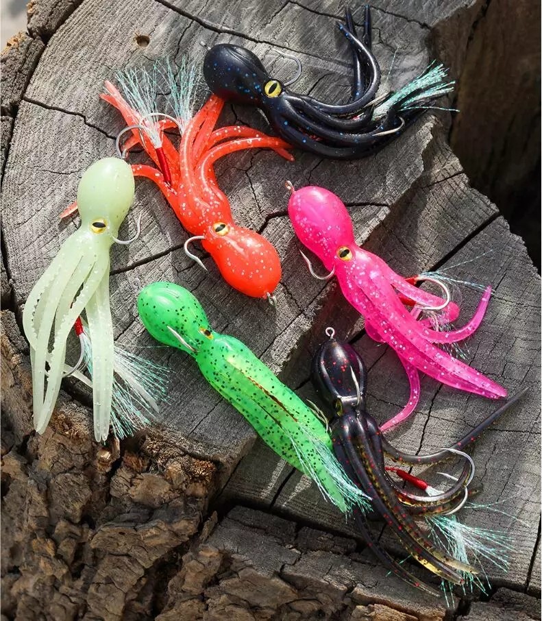 Luminous Squid Skirt Double Hooks Soft Lure Pesca 11cm/22g Sea Fishing Lure Inchiku Octopus Glow Rubber Artificial Bait