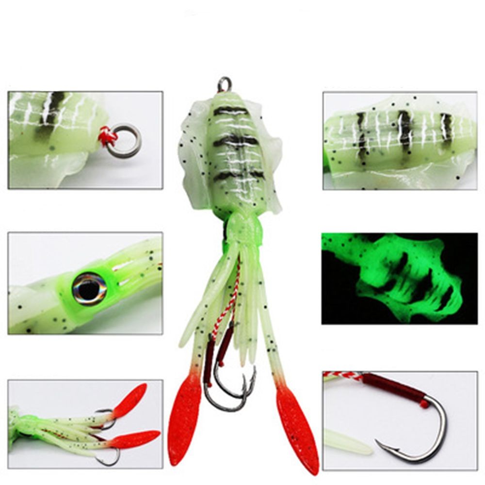 150mm/60g Luminous Soft Silicone Swim Glow Artificial long tail Saltwater Octopus Bait hook Fishing Tackle Squid Skirt Lure