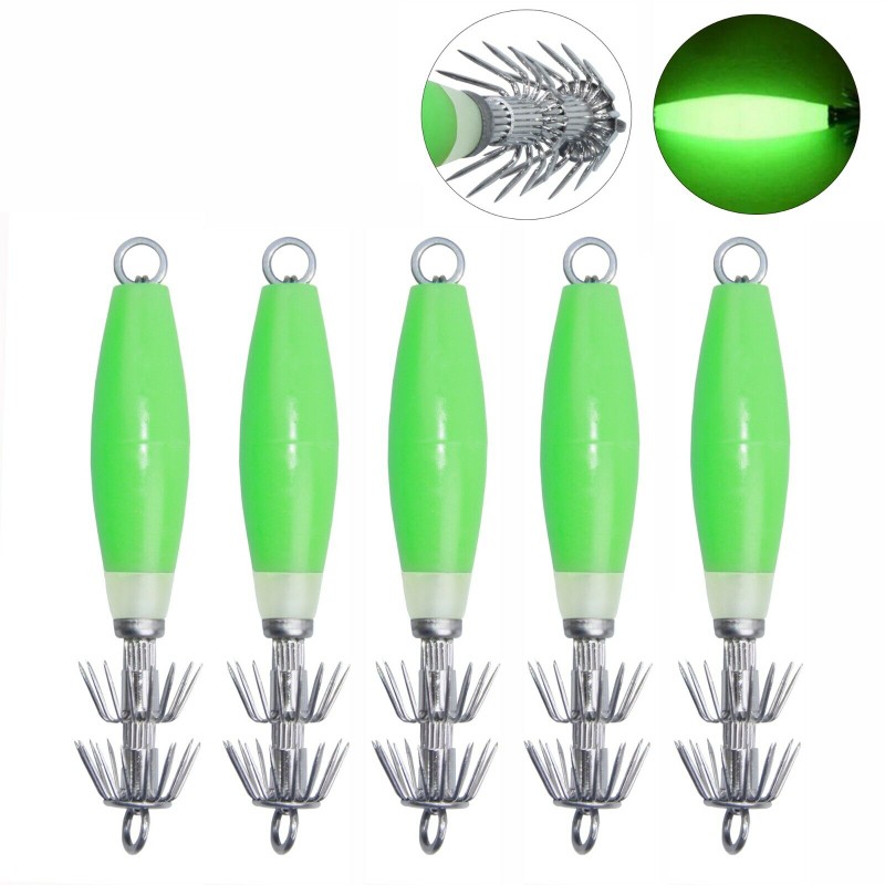  Luminous Squid Jigs Fishing Lure Hook 10.5cm 15g Octopus Cuttlefish Artificial Hard Bait Dual-layer Sharp Hooks 