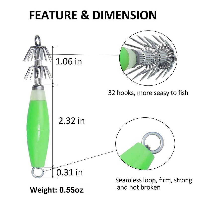  Luminous Squid Jigs Fishing Lure Hook 10.5cm 15g Octopus Cuttlefish Artificial Hard Bait Dual-layer Sharp Hooks 