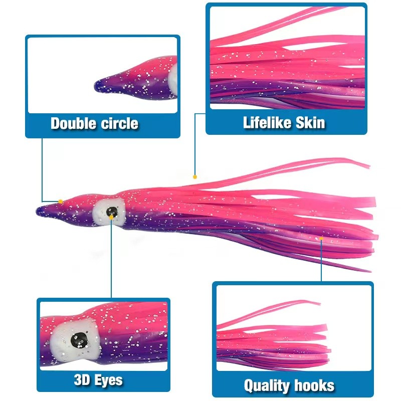 Fishing Lures Colorful Squid Skirts Soft Bait 5-30cm Octopus Soft Fishing Lures Tuna Sailfish Baits Mix Colors