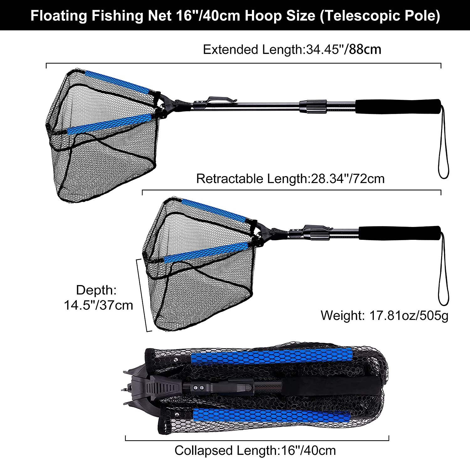 Rubber Coated Freshwater or Saltwater Floating Fishing Nets red de pesca Foldable Telescopic Fly Fishing Carp Koi Landing Net