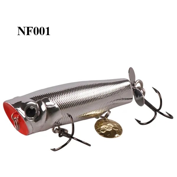 Wholesale 7cm 12.2g Top Water Popper Fishing Lure Artificial Bait Rotating Tail Fishing Tackle Peche VMC Hooks