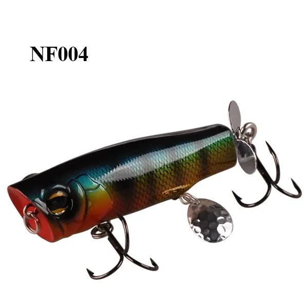 Wholesale 7cm 12.2g Top Water Popper Fishing Lure Artificial Bait Rotating Tail Fishing Tackle Peche VMC Hooks