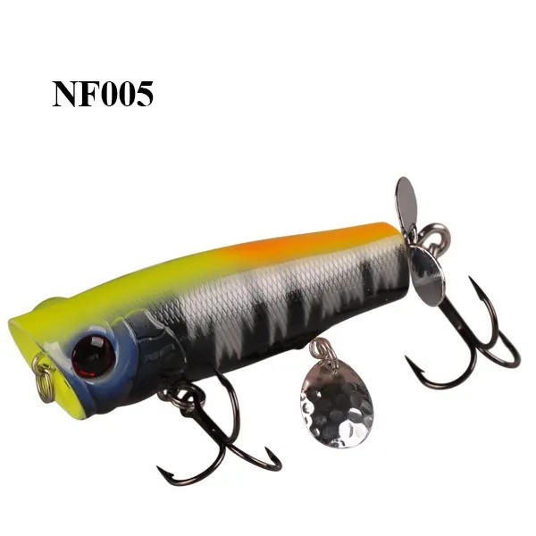 Wholesale 7cm 12.2g Top Water Popper Fishing Lure Artificial Bait Rotating Tail Fishing Tackle Peche VMC Hooks