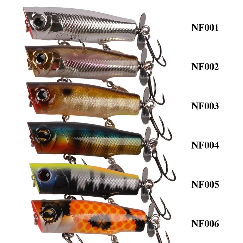 Wholesale 7cm 12.2g Top Water Popper Fishing Lure Artificial Bait Rotating Tail Fishing Tackle Peche VMC Hooks