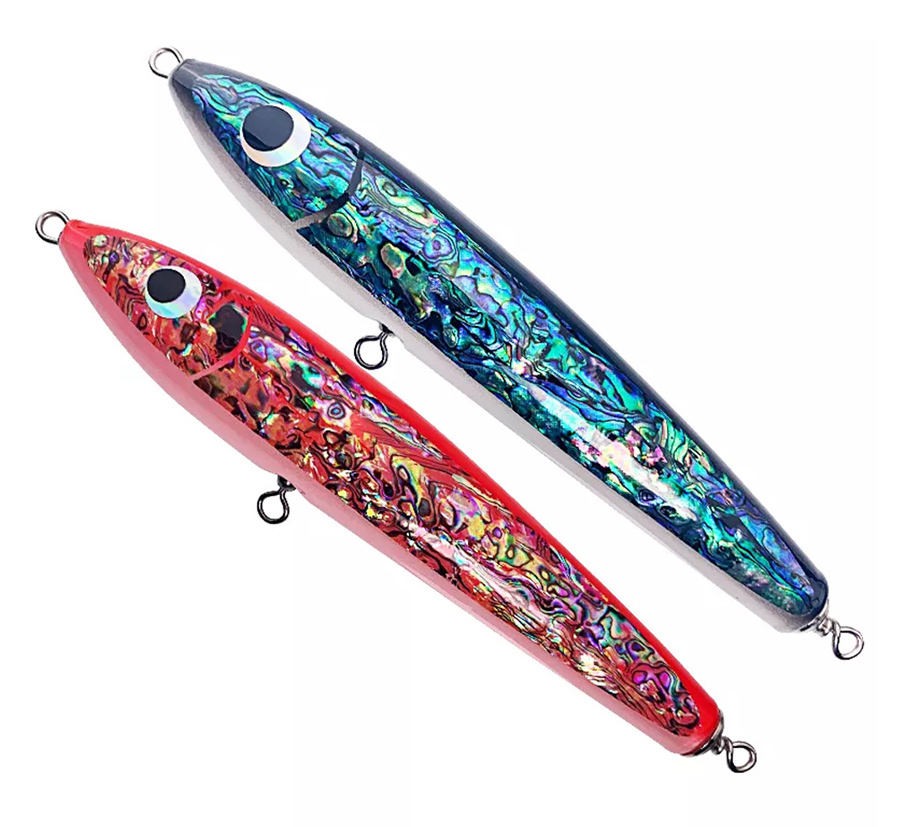 Wood Lure Around 1PSC 90g 120g 140g Abalone Shell Stick Baits Collection Model Topwater Wooden GT Popper Tuna Trolling Lure