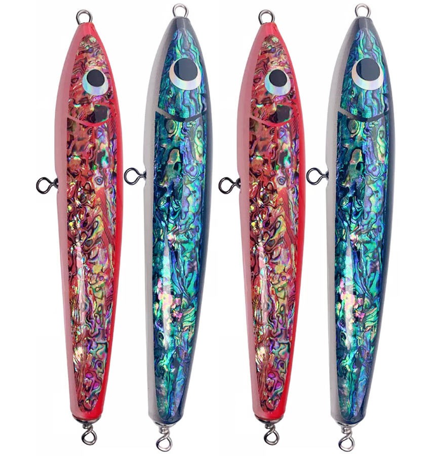 Wood Lure Around 1PSC 90g 120g 140g Abalone Shell Stick Baits Collection Model Topwater Wooden GT Popper Tuna Trolling Lure